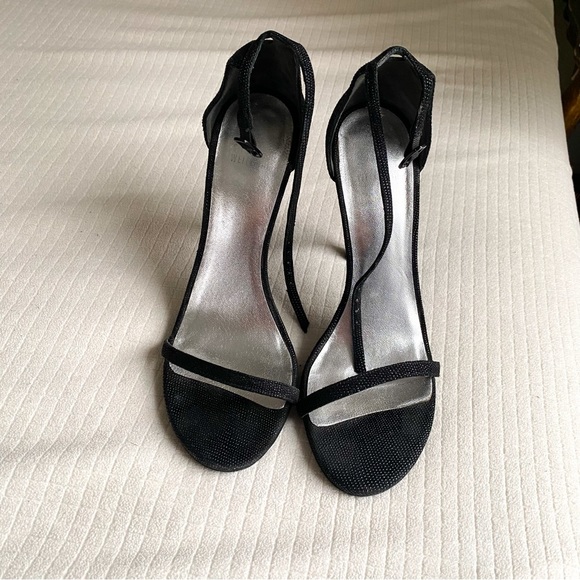 •Stuart Weitzman•SEXY Nudist Sandals in Black Goosebump Suede, Size 7.5 - Picture 2 of 6